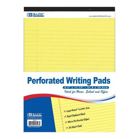 Bazic 50 Ct. 8.5-inch X 11.75-inch Canary Perforated Writing Pad, 48PK